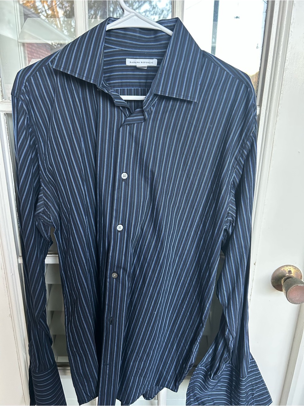 Banana Republic Men’s Navy and Light Blue Striped Dress Shirt